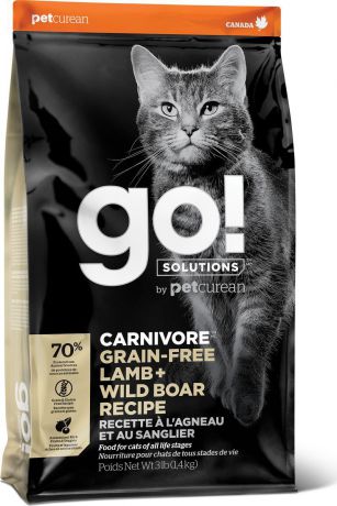 Корм сухой Go! Natural Holistic Carnivore, с ягненком и мясом дикого кабана, беззерновой, для котят и кошек, 1,36 кг