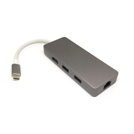 Адаптер-переходник Espada UHLUC, USB Type-C to Gig Lan+HDMI+USB+SD/TF+PD, серебристый