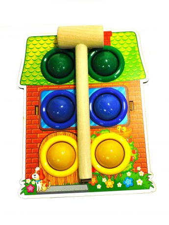Обучающая игра Taowa Стучалка "Дом" (6 отверстий). желтый, красный