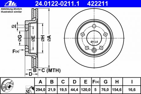 Тормозной диск Ate 24012202111, задний, комплект 2 шт