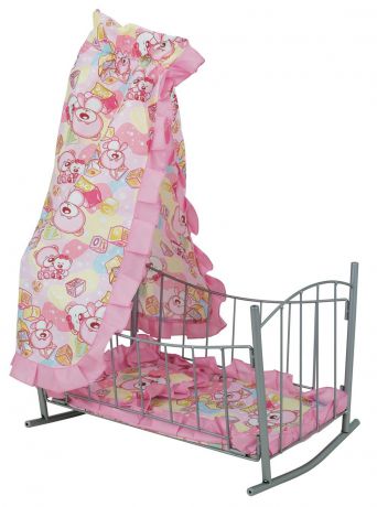 Аксессуар для кукол Buggy Boom (Багги Бум) Кроватка-качалка для кукол с балдахином 8889 Loona (Луна) розовый, светло-розовый