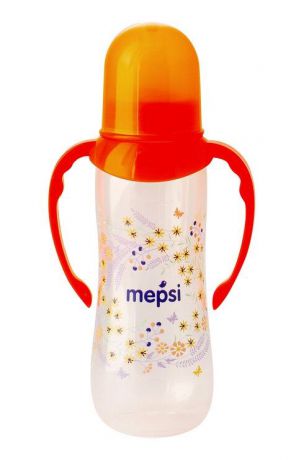 Бутылочка для кормления Mepsi Бутылочка для кормления с ручками с силиконовой соской, 0207 оранжевый