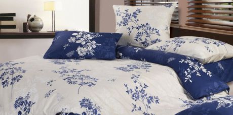 Комплект постельного белья Ecotex КГ1 "Лаванда" КПБ "Гармоника" 1,5 (70х70-2) сатин-комфорт, синий, белый