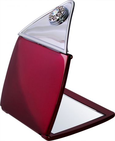 Зеркало карманное Weisen компактное с 3Х увеличением, с кристаллами T 333 RUBY/C Red, красный, серебристый