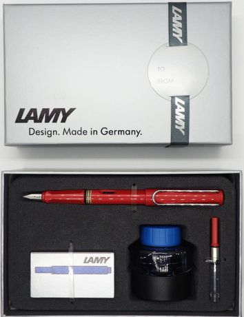 Lamy Набор: ручка перьевая Safari цвет корпуса красный + картридж + чернила + конвертер