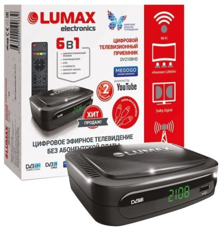 ТВ-тюнер/ресивер LUMAX DVB-T2, DVB-С, черный