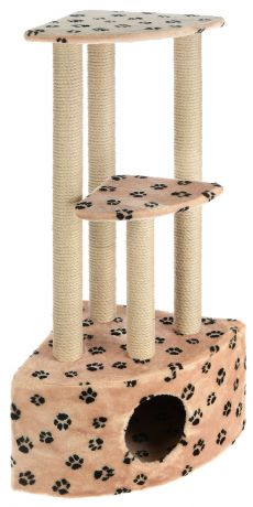 Игровой комплекс для кошек "Меридиан", 3-ярусный, угловой, с домиком и когтеточкой, цвет: в ассортименте, 42 х 42 х 110 см