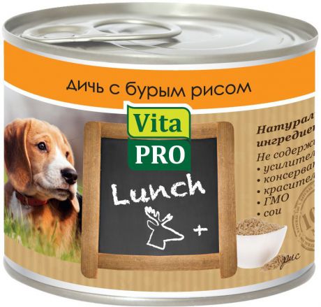 Консервы для собак Vita Pro "Lunch", с дичью и рисом, 200 г