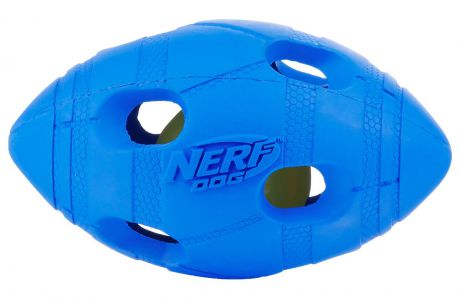 Игрушка для собак Nerf "Мяч для регби", светящийся, цвет: голубой, зеленый, 13,5 см