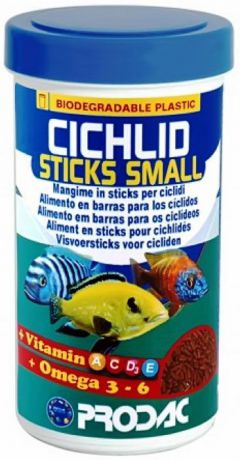 Корм сухой Prodac "Cichlid Sticks Small", для аквариумных пресноводных рыб, в виде палочек, 90 г
