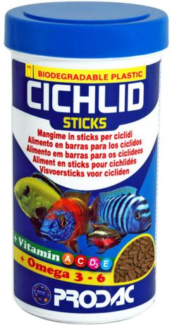 Корм сухой Prodac "Cichlid Sticks", для аквариумных пресноводных рыб, в виде палочек, 450 г