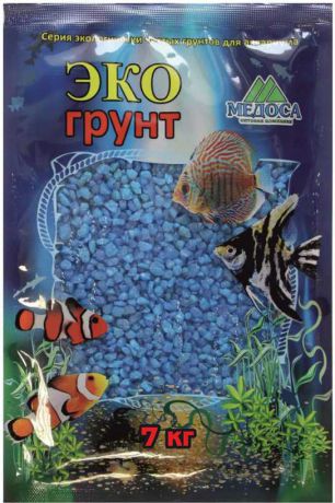 Грунт для аквариума "ЭКОгрунт", мраморная крошка, блестящая, цвет: голубой, 2-5 мм, 7 кг