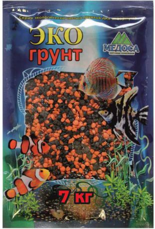 Грунт для аквариума "ЭКОгрунт", мраморная крошка, блестящая, цвет: черно-оранжевая, 2-5 мм, 7 кг