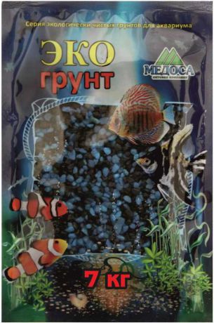 Грунт для аквариума "ЭКОгрунт", мраморная крошка, блестящая, цвет: черно-голубая, 2-5 мм, 7 кг