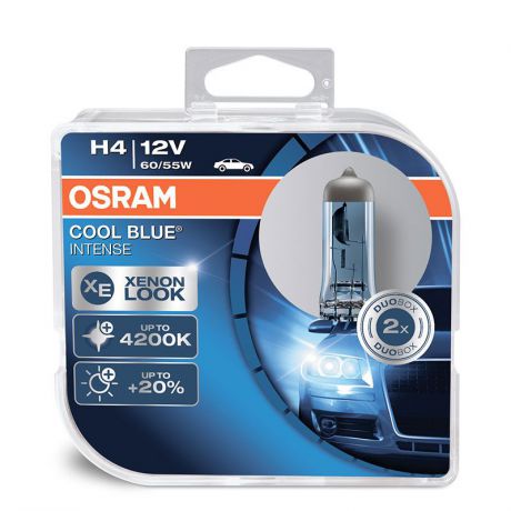 Лампа галогенная Osram H4 Cool Blue Intense 12V, 60/55W, 4200 К, 2 шт