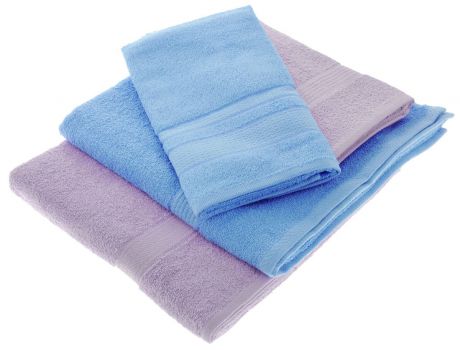 Набор махровых полотенец "Aisha Home Textile", цвет: голубой, сиреневый, 4 шт