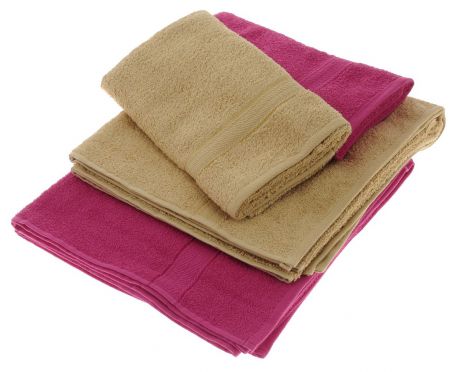 Набор махровых полотенец "Aisha Home Textile", цвет: светло-коричневый, малиновый, 4 шт