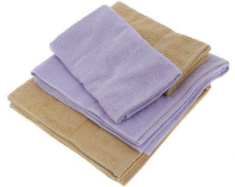Набор махровых полотенец "Aisha Home Textile", цвет: светло-коричневый, сиреневый, 4 шт