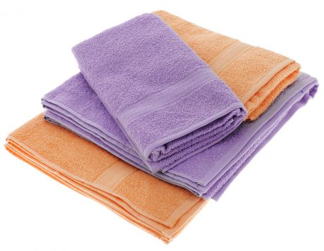 Набор махровых полотенец "Aisha Home Textile", цвет: сиреневый, персиковый, 4 шт