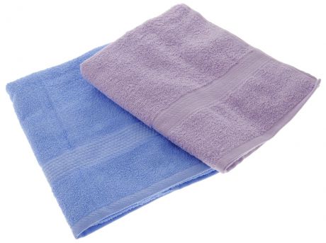 Набор махровых полотенец "Aisha Home Textile", цвет: голубой, сиреневый, 70 х 140 см, 2 шт
