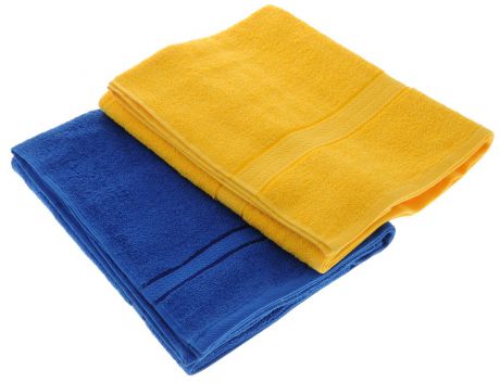 Набор махровых полотенец "Aisha Home Textile", цвет: желтый, синий, 70 х 140 см, 2 шт