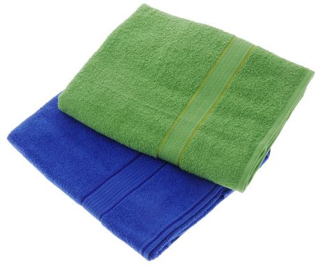 Набор махровых полотенец "Aisha Home Textile", цвет: зеленый, синий, 70 х 140 см, 2 шт