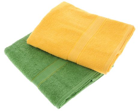 Набор махровых полотенец "Aisha Home Textile", цвет: желтый, зеленый, 70 х 140 см, 2 шт