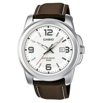 Часы мужские наручные Casio, цвет: стальной, белый, коричневый. MTP-1314PL-7A