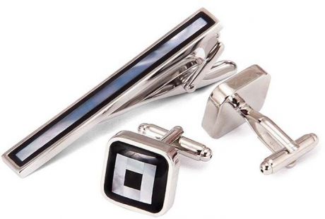 Подарочный набор мужской Greg: зажим для галстука, запонки, цвет: серебристый. 155875/Set
