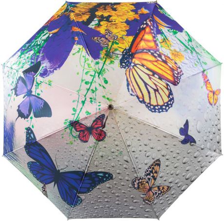 Зонт-трость женский Flioraj, полуавтомат, цвет: светло-серый, мультиколор. 051109 FJ