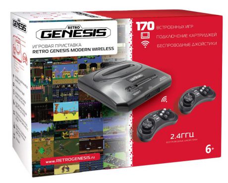 Sega Retro Genesis Modern Wireless + 170 игр + 2 беспроводных джойстика (черный)