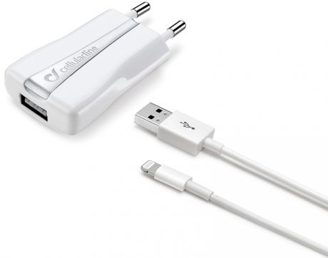 СЗУ Cellularline USB + Дата-кабель 8-pin Apple 1A MFI White