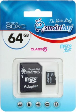 Карта памяти MicroSD Smartbuy 64GB Class10 с адаптером Black