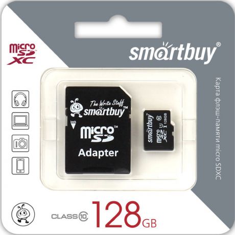Карта памяти MicroSD Smartbuy 128GB Class10 с адаптером Black
