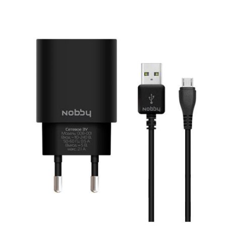 СЗУ Nobby Comfort 008-001 2USB 2.1А + кабель microUSB Black