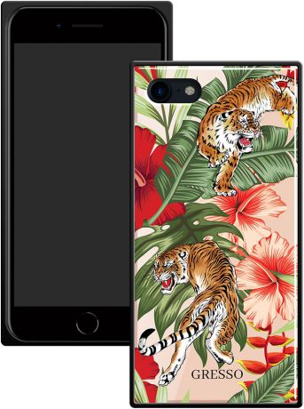 Клип-кейс Gresso Glass Apple iPhone 8/7 прямоугольный тигр