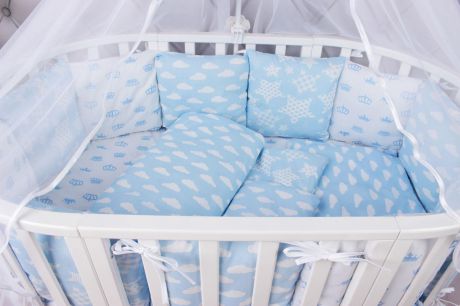 Комплект белья в кроватку AmaroBaby Воздушный, бязь, голубой, 15 предметов