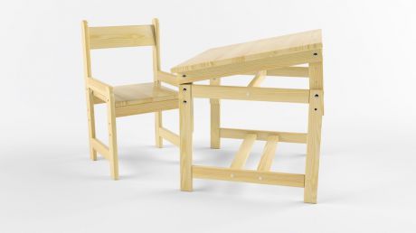 Комплект стол + стулья Русские-Игрушки Растущий набор «Стол-парта и Стул» деревянный, сосна (не окрашен), прозрачный