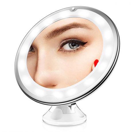Зеркало косметическое - Зеркало для макияжа с подсветкой настенное настольное - Для ванной и комнаты -Косметическое круглое увеличивающее - LED Светодиодное кольцо, белый