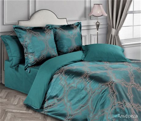 Комплект постельного белья Ecotex Estetica "Альфредо", цвет:бирюзовый, дуэт (50х70-2 70х70-2)