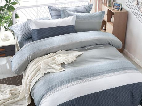 Комплект постельного белья Cleo Satin lux Эдгар, 20/347-SL, серый, синий, 2-спальный, наволочки 70x70