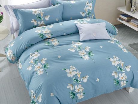 Комплект постельного белья Cleo Satin lux Цветочный восторг, 20/339-SL, голубой, 2-спальный, наволочки 70x70