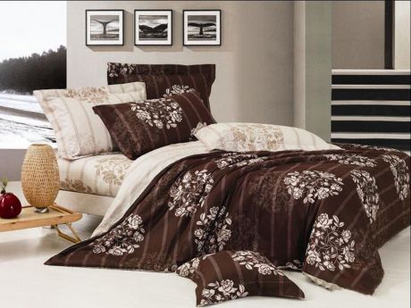 Комплект постельного белья Cleo Satin lux Тьене, 31/409-SL, коричневый, евро, наволочки 50х70, 70х70