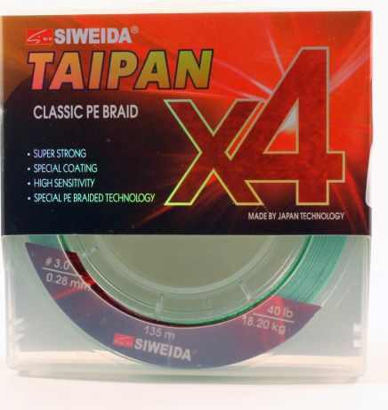 Плетеный шнур Siweida Taipan Classic Pe Braid X4, 0066530, светло-зеленый, 0,28 мм, 18,2 кг, 135 м