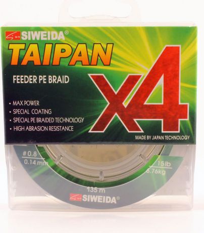 Плетеный шнур Siweida Taipan Feeder Braid X4, 0066549, темно-зеленый, 0,14 мм, 6,76 кг, 135 м