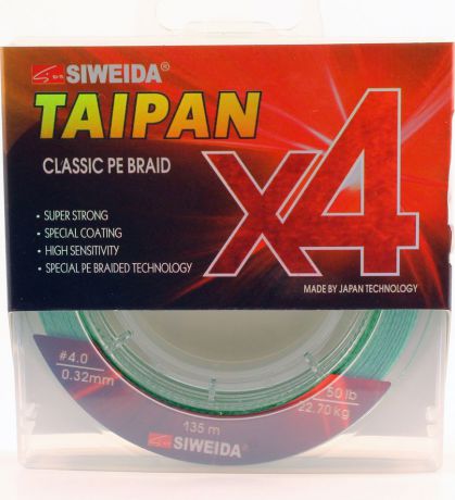 Плетеный шнур Siweida Taipan Classic Pe Braid X4, 0066531, светло-зеленый, 0,32 мм, 22,7 кг, 135 м