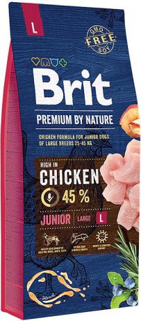 Корм сухой Brit Premium by Nature Junior L, для молодых собак крупных пород, 15 кг