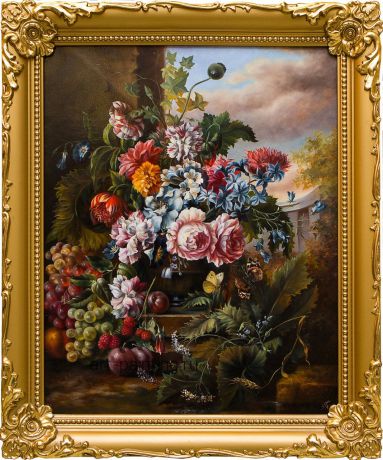 Картина маслом "Букет цветов и фрукты" Якущенко