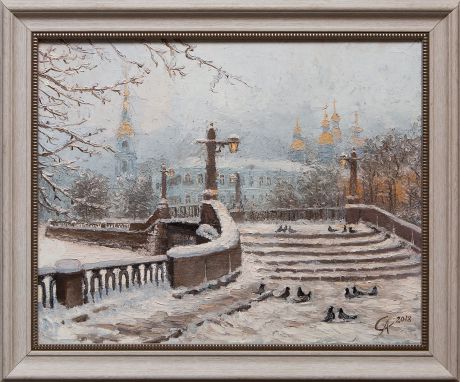 Картина маслом "Крюков канал. Зимой" Степанков