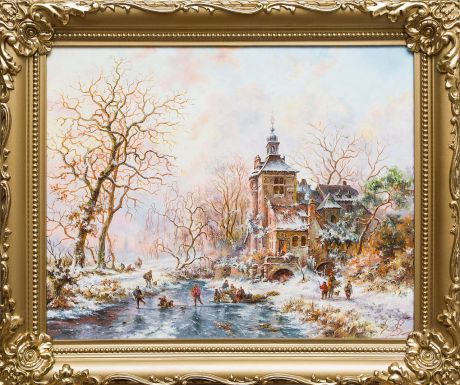 Картина маслом "Зима в Голландии" Якущенко